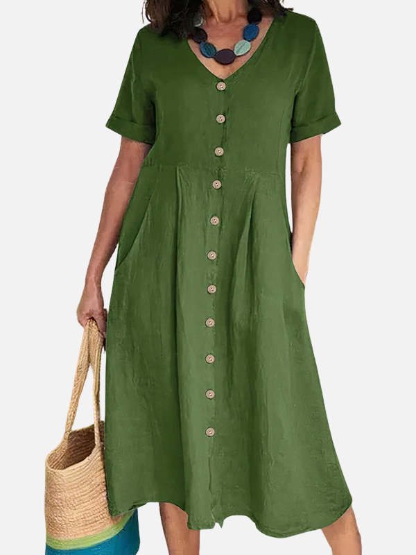 Rosa | Vestido Midi con Botones y Bolsillos Mujer