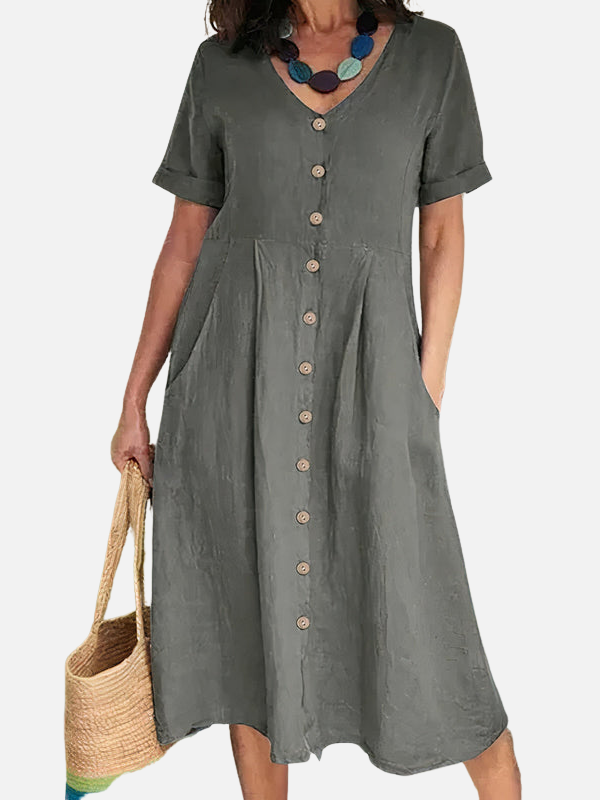 Rosa | Vestido Midi con Botones y Bolsillos Mujer