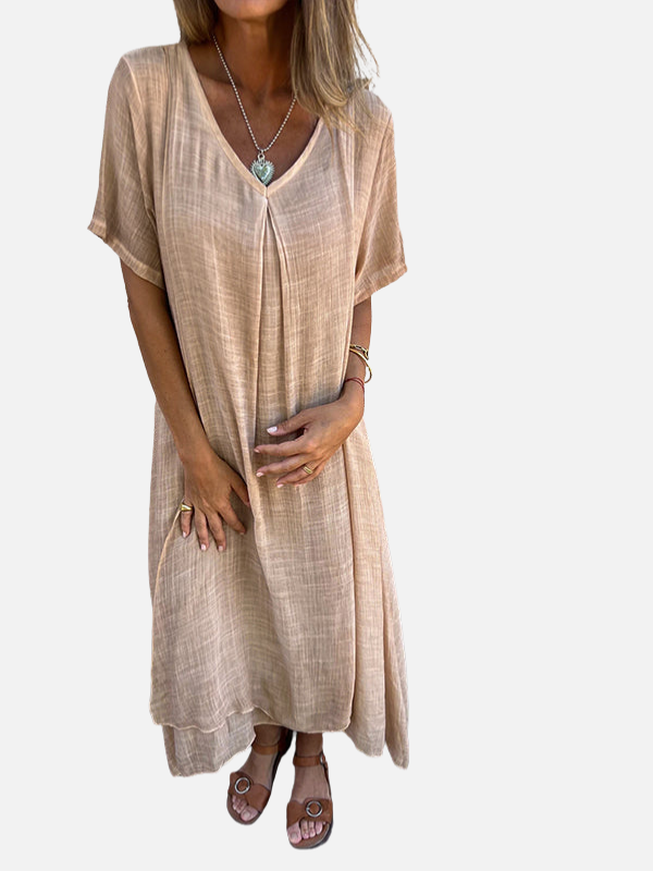Patricia | Vestido Midi con Escote en V Manga Corta