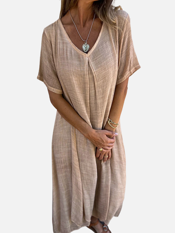 Patricia | Vestido Midi con Escote en V Manga Corta
