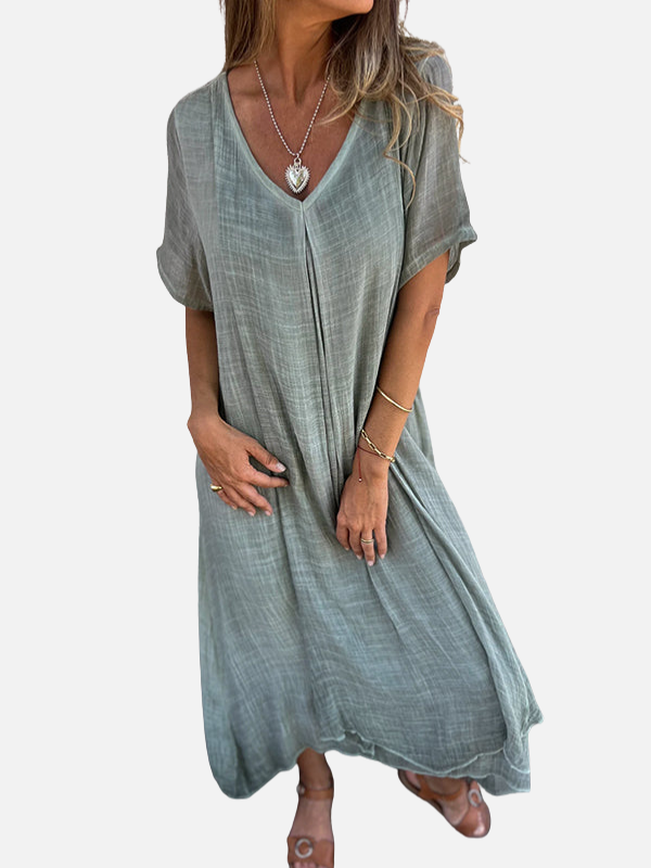 Patricia | Vestido Midi con Escote en V Manga Corta