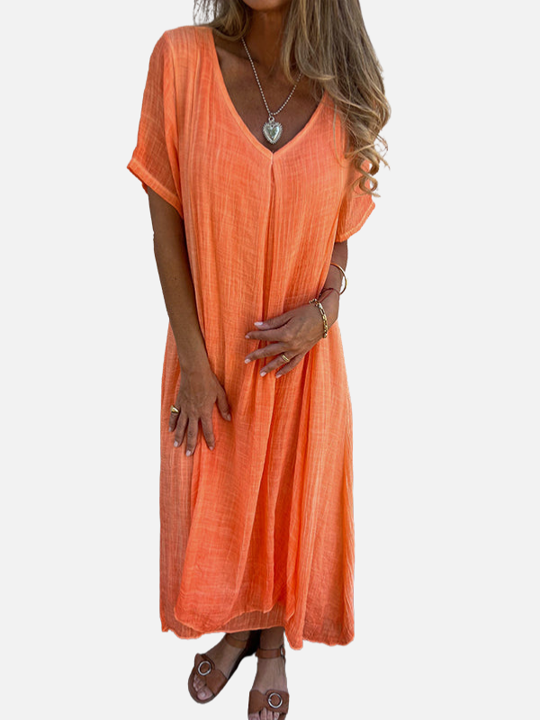 Patricia | Vestido Midi con Escote en V Manga Corta