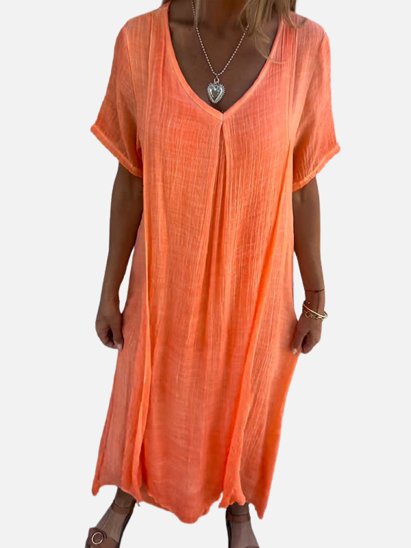 Patricia | Vestido Midi con Escote en V Manga Corta