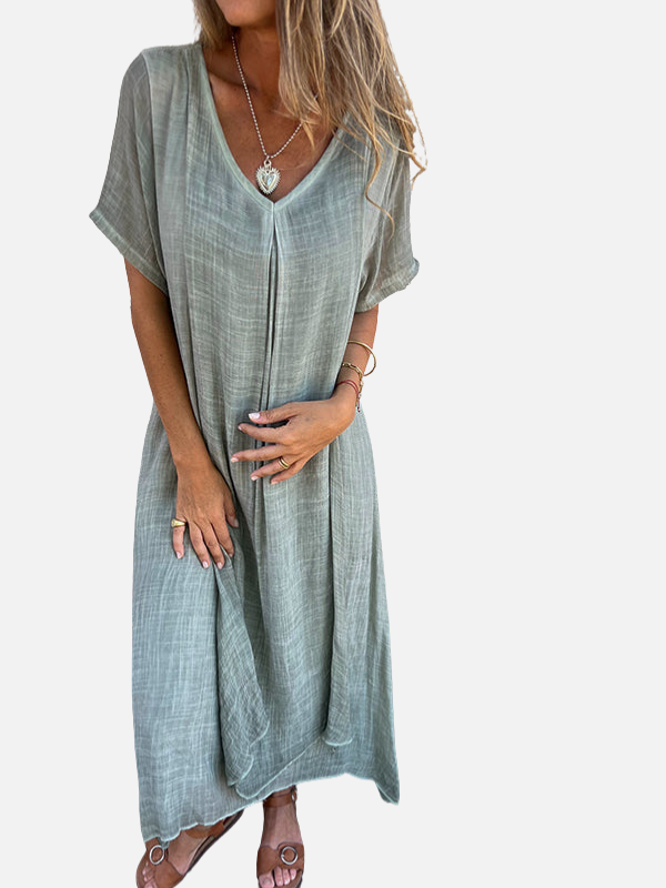 Patricia | Vestido Midi con Escote en V Manga Corta