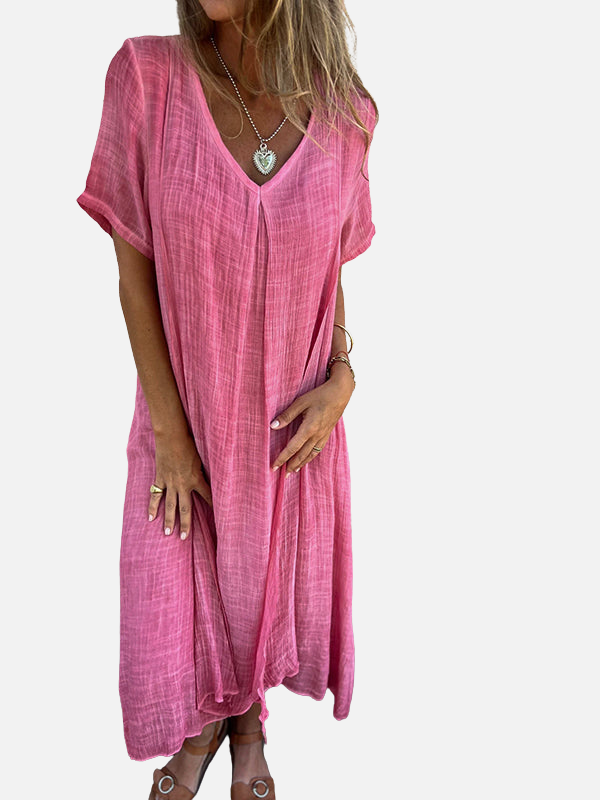 Patricia | Vestido Midi con Escote en V Manga Corta