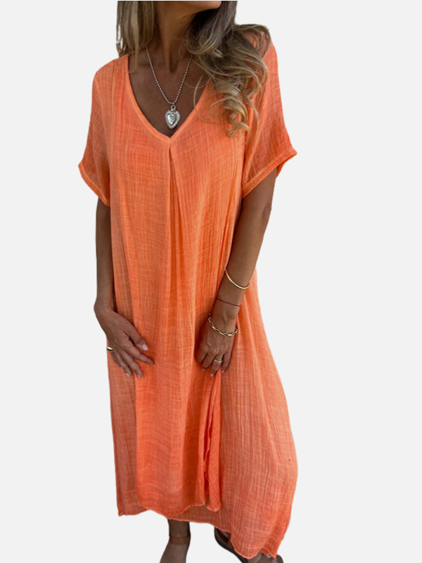 Patricia | Vestido Midi con Escote en V Manga Corta