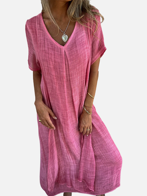 Patricia | Vestido Midi con Escote en V Manga Corta