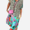 Silvia | Vestido Midi de Leopardo Manga Corta Mujer