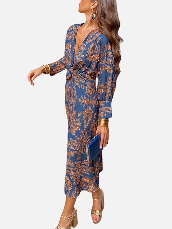 Adriana | Vestido Midi de Manga Larga Escote en V Mujer