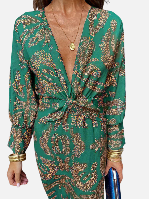 Adriana | Vestido Midi de Manga Larga Escote en V Mujer