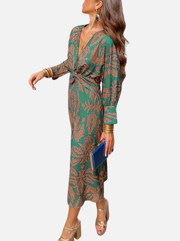 Adriana | Vestido Midi de Manga Larga Escote en V Mujer