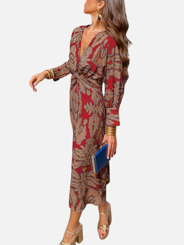 Adriana | Vestido Midi de Manga Larga Escote en V Mujer