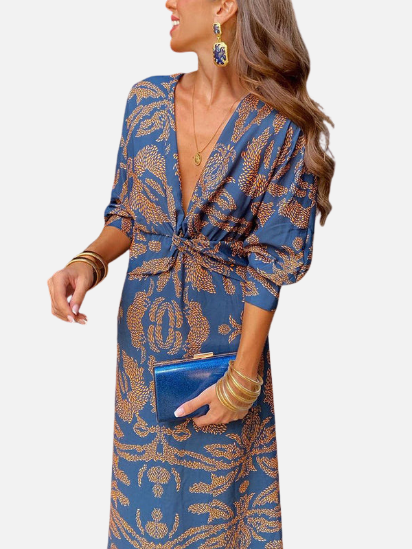 Adriana | Vestido Midi de Manga Larga Escote en V Mujer