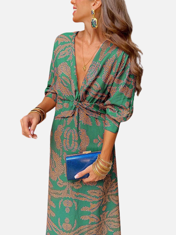 Adriana | Vestido Midi de Manga Larga Escote en V Mujer