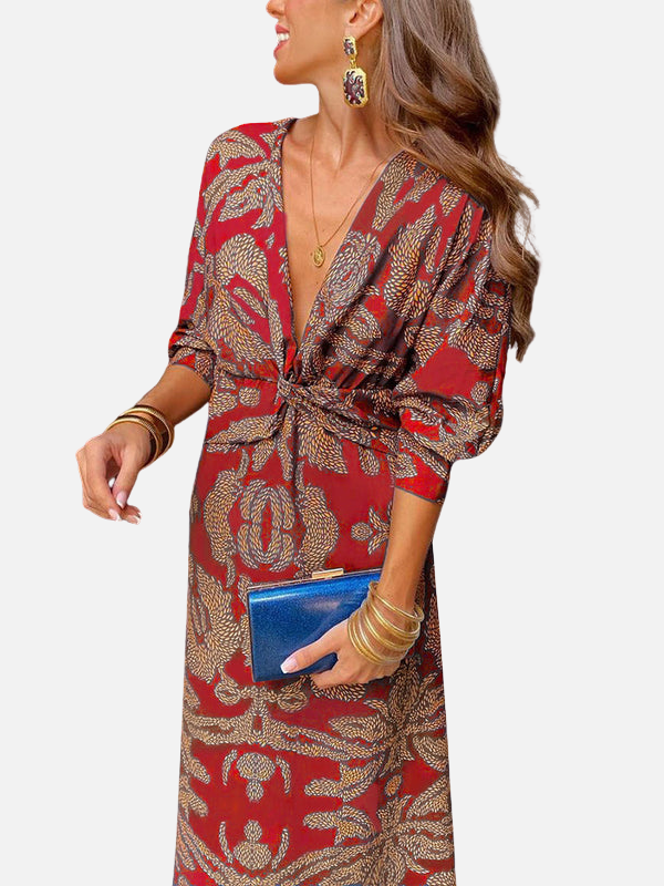 Adriana | Vestido Midi de Manga Larga Escote en V Mujer