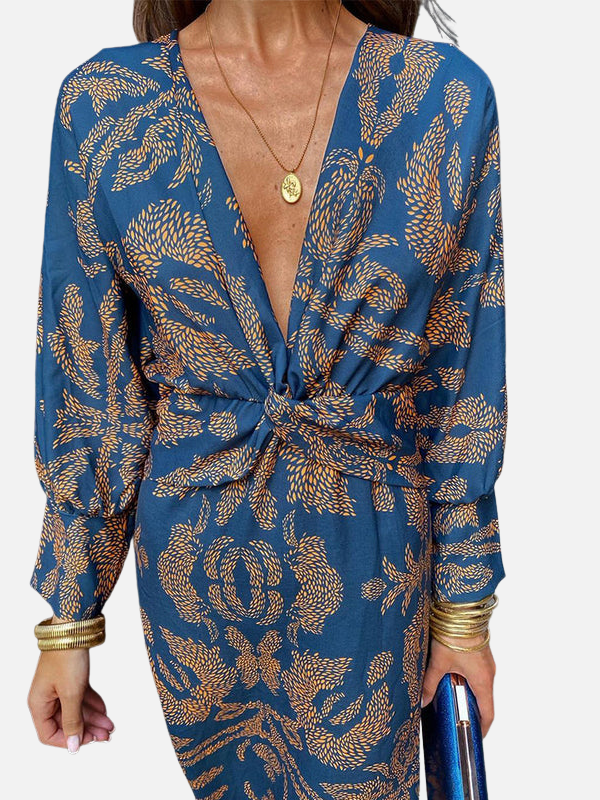 Adriana | Vestido Midi de Manga Larga Escote en V Mujer