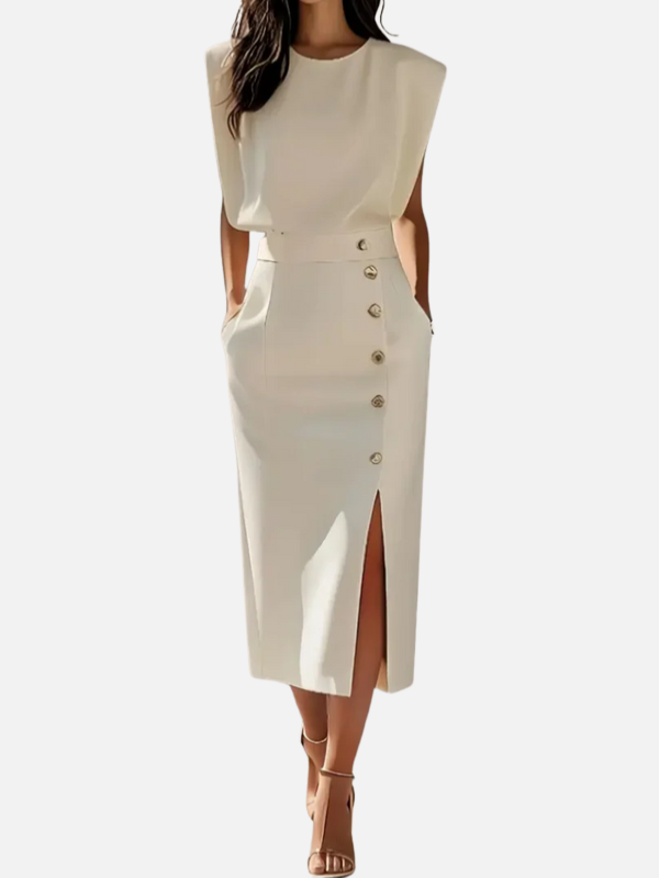 Silvia | Vestido Midi de Oficina con Abertura Mujer