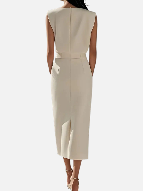 Silvia | Vestido Midi de Oficina con Abertura Mujer