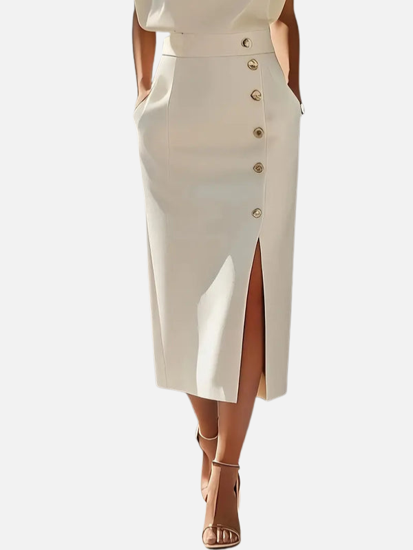 Silvia | Vestido Midi de Oficina con Abertura Mujer