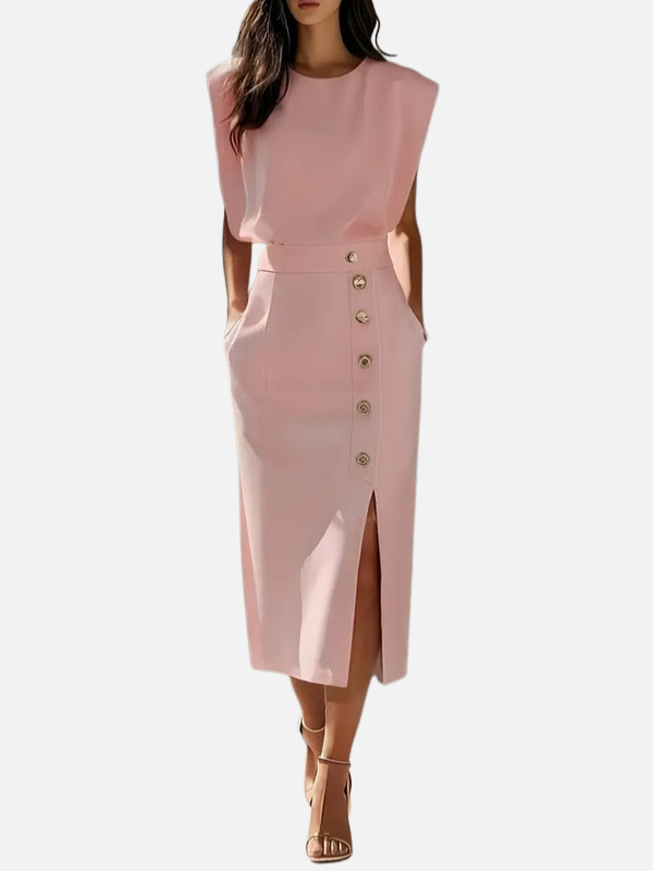 Silvia | Vestido Midi de Oficina con Abertura Mujer