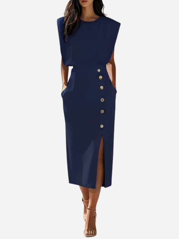 Silvia | Vestido Midi de Oficina con Abertura Mujer