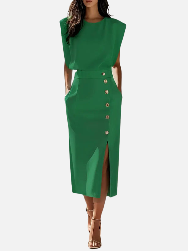 Silvia | Vestido Midi de Oficina con Abertura Mujer
