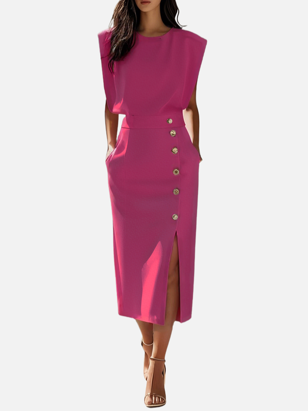 Silvia | Vestido Midi de Oficina con Abertura Mujer