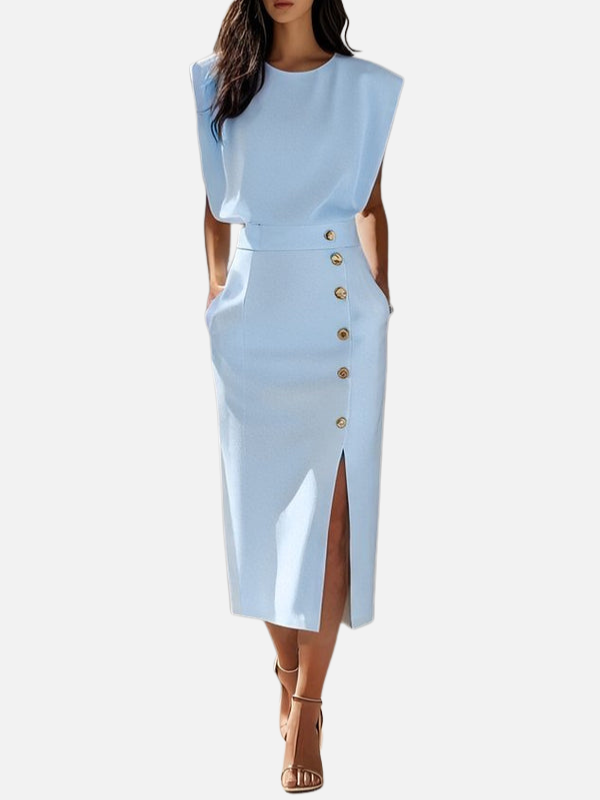 Silvia | Vestido Midi de Oficina con Abertura Mujer