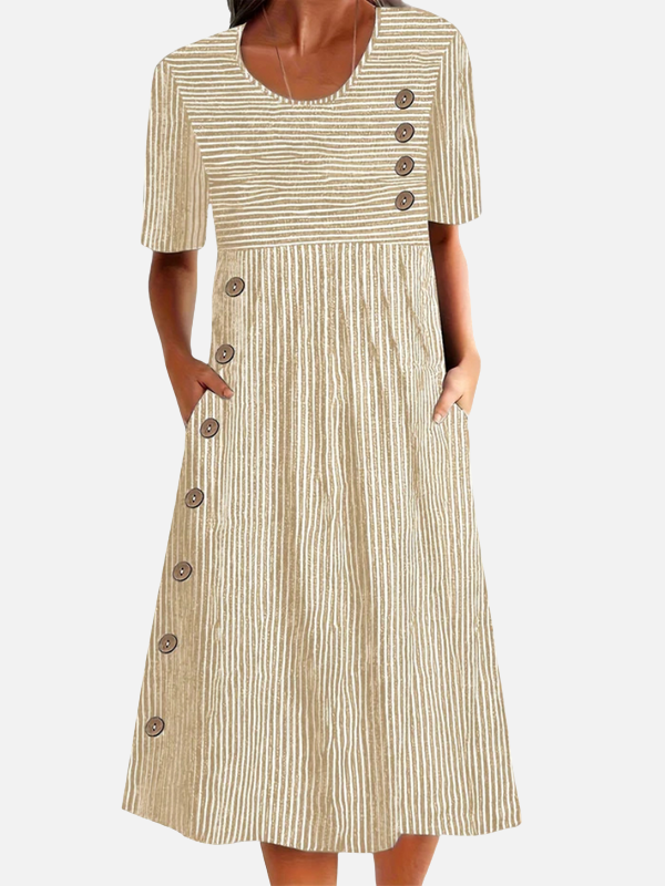 Guadalupe | Vestido Midi de Rayas con Bolsillos