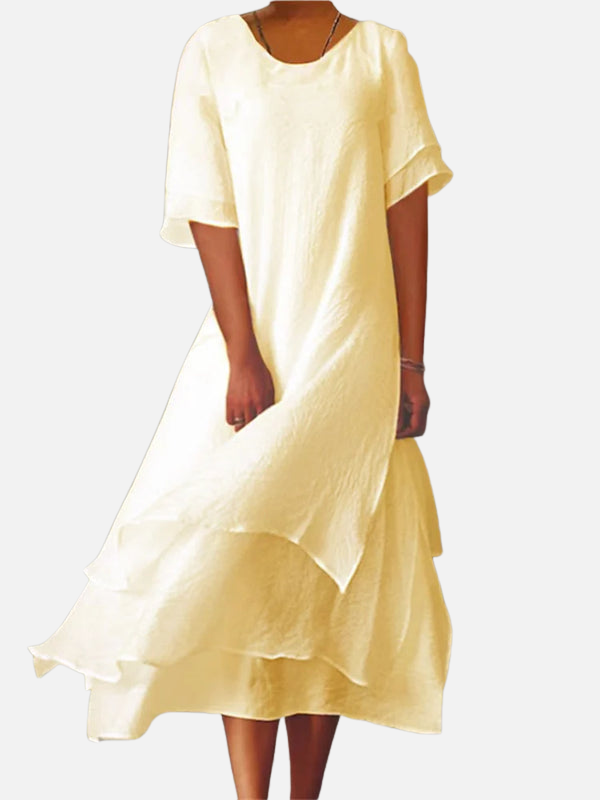 Carolina | Vestido Midi en Capas de Manga Corta Mujer