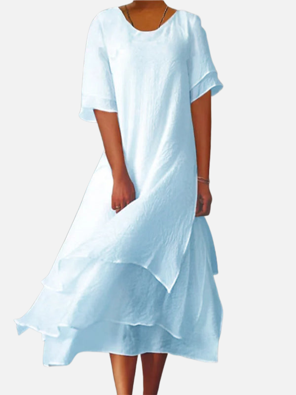 Carolina | Vestido Midi en Capas de Manga Corta Mujer