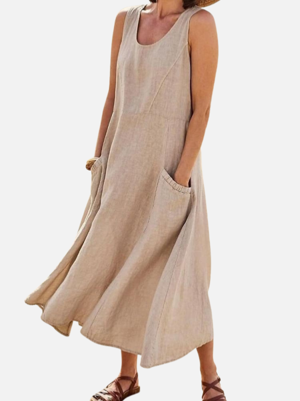 Natalia | Vestido Midi sin Mangas con Bolsillos Mujer