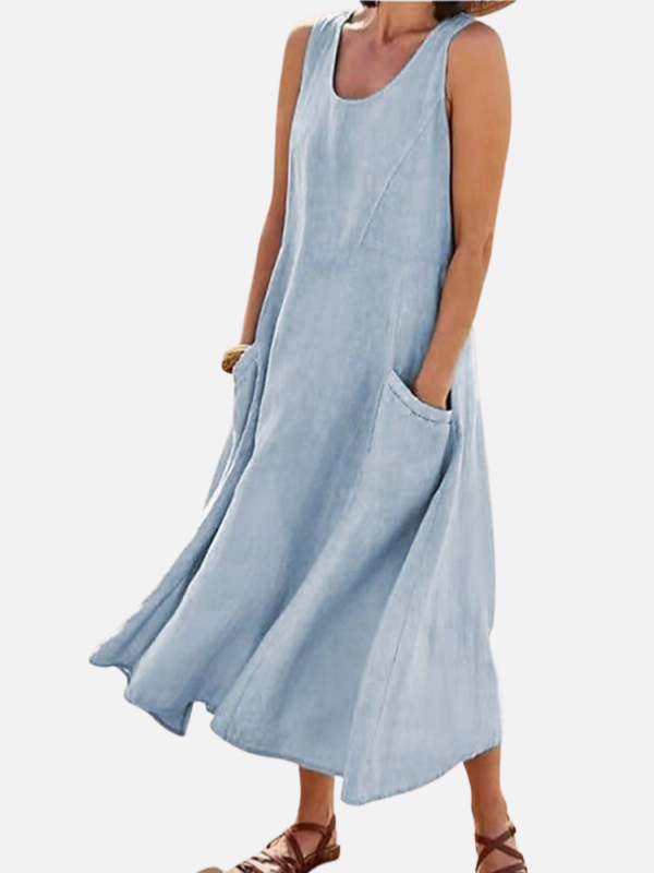 Natalia | Vestido Midi sin Mangas con Bolsillos Mujer