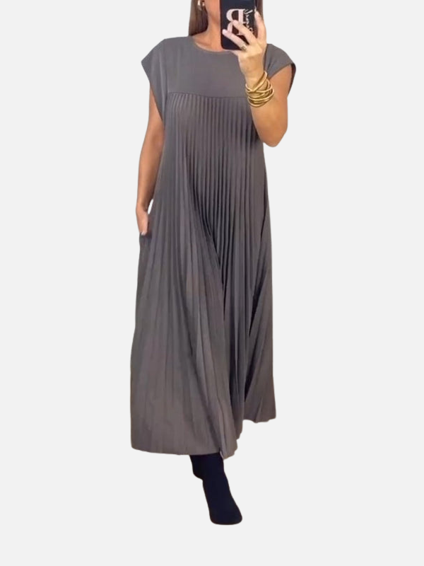 Elena | Vestido Plisado Largo de Manga Corta Mujer