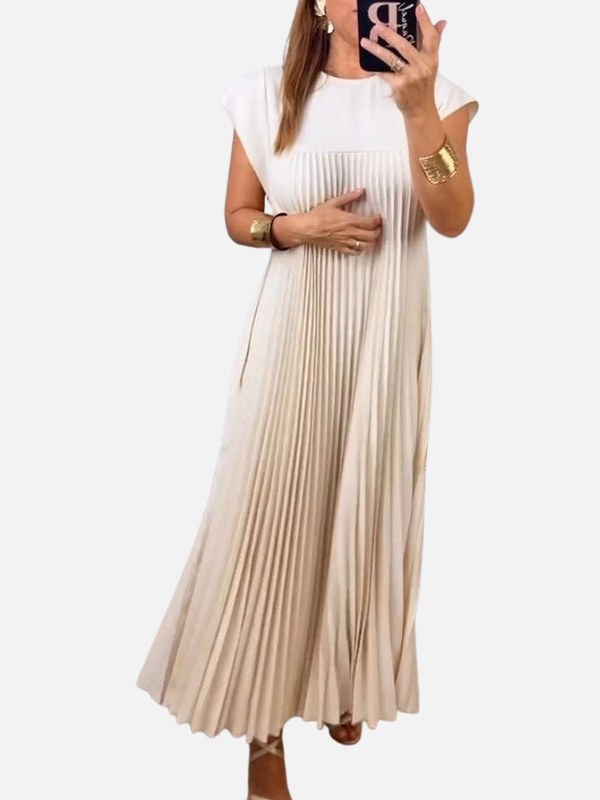 Elena | Vestido Plisado Largo de Manga Corta Mujer