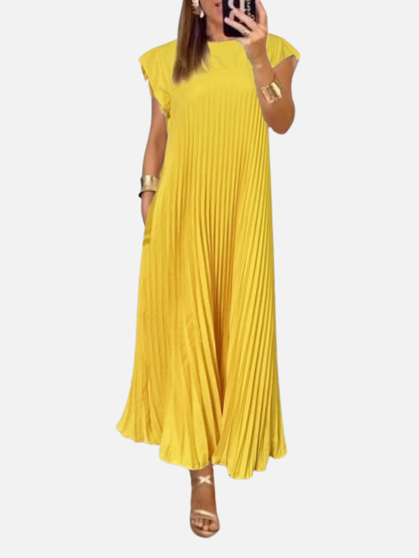 Elena | Vestido Plisado Largo de Manga Corta Mujer