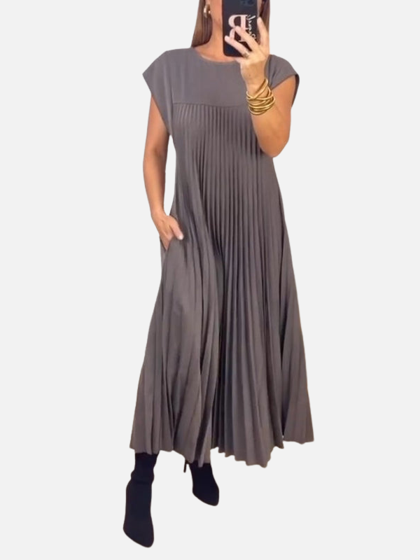 Elena | Vestido Plisado Largo de Manga Corta Mujer