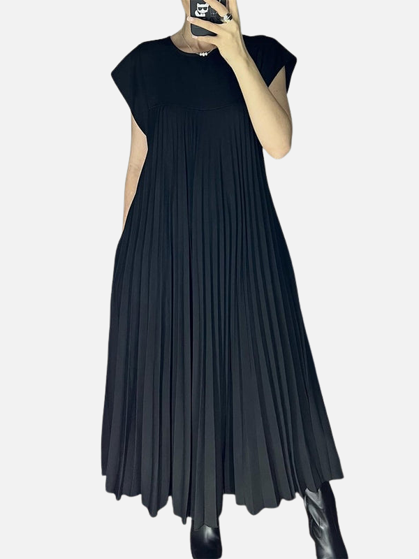 Elena | Vestido Plisado Largo de Manga Corta Mujer