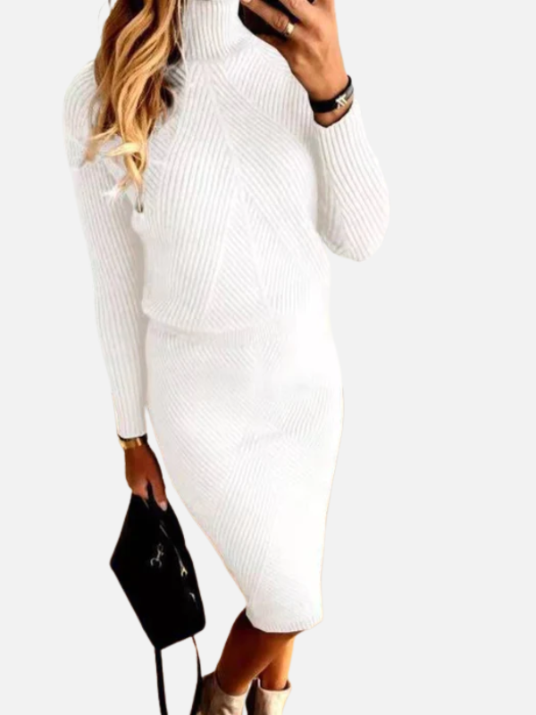 Adriana | Vestido Tejido Midi de Cuello Alto Manga Larga