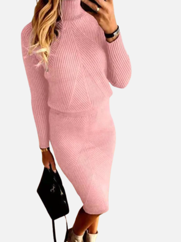 Adriana | Vestido Tejido Midi de Cuello Alto Manga Larga