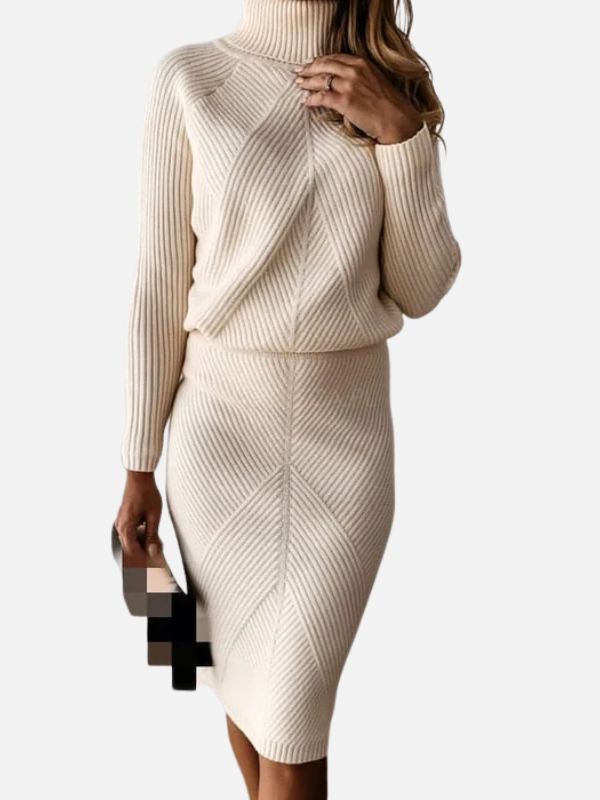 Adriana | Vestido Tejido Midi de Cuello Alto Manga Larga