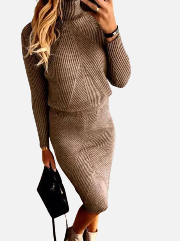 Adriana | Vestido Tejido Midi de Cuello Alto Manga Larga