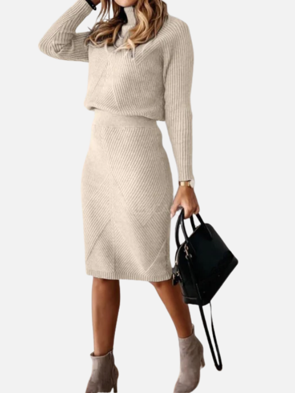 Adriana | Vestido Tejido Midi de Cuello Alto Manga Larga