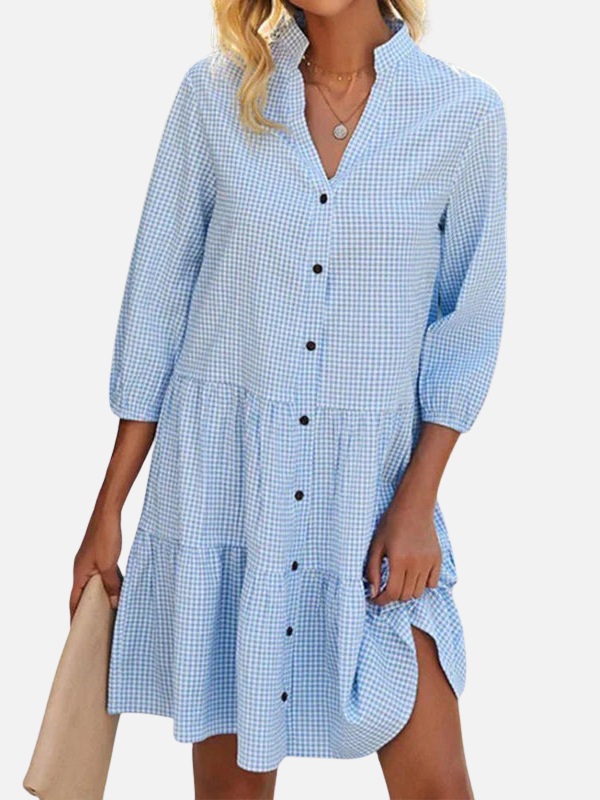 Victoria | Vestido de Cuadros Corto con Botones Mujer
