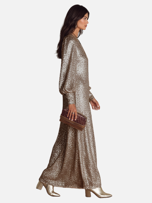 Rosa | Vestido de Lentejuelas Largo Manga Larga Mujer