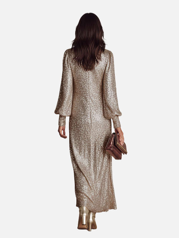 Rosa | Vestido de Lentejuelas Largo Manga Larga Mujer