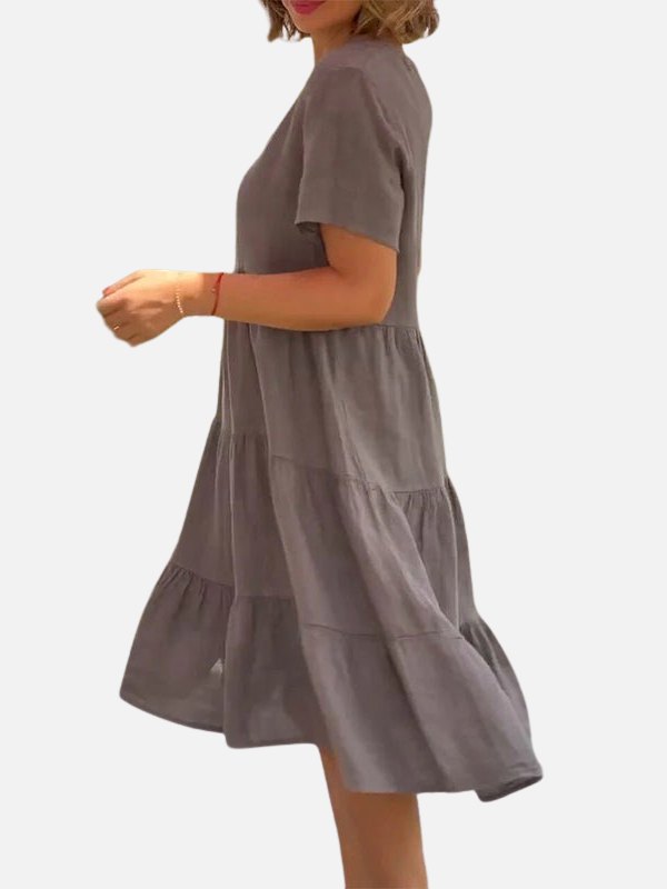 Natalia | Vestido de Lino Holgado Manga Corta Mujer