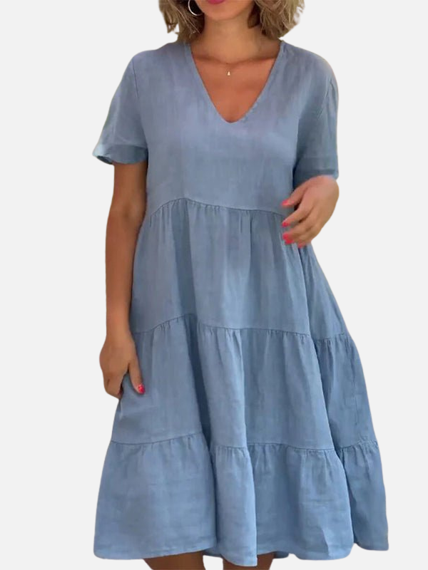 Natalia | Vestido de Lino Holgado Manga Corta Mujer