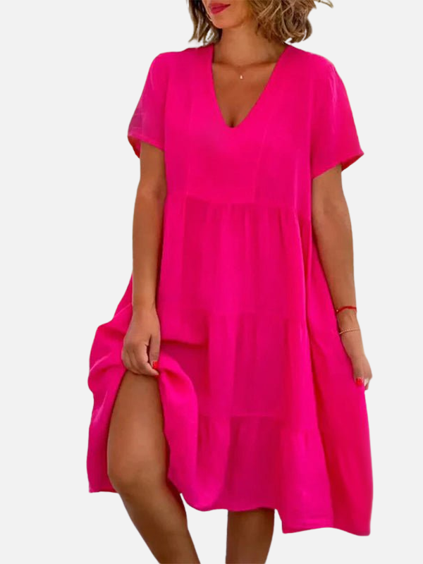 Natalia | Vestido de Lino Holgado Manga Corta Mujer