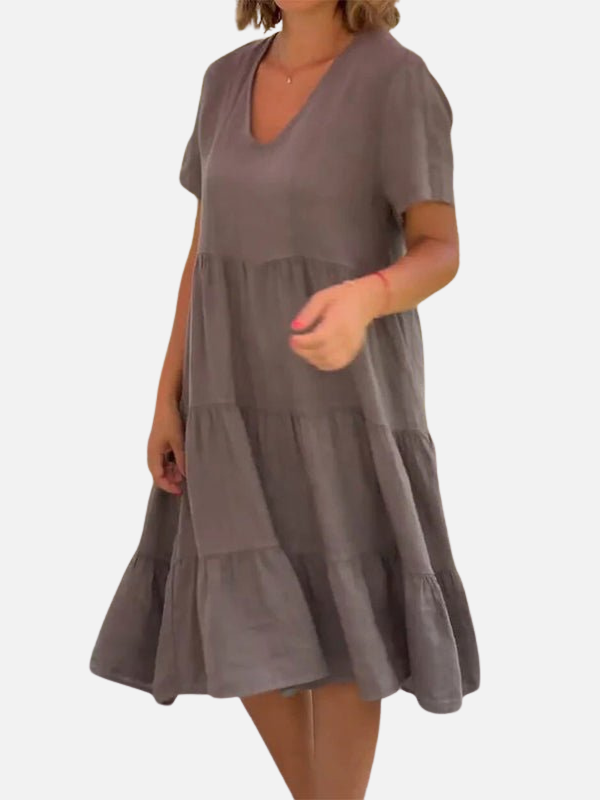 Natalia | Vestido de Lino Holgado Manga Corta Mujer